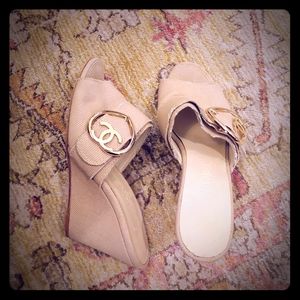 Chanel Beige Wedge Sandals